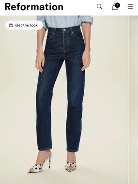 Reformation Dark Indigo High-Rise Cynthia Straight Jeans - Long